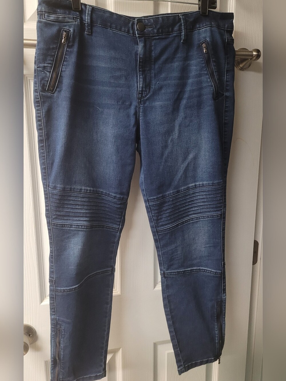 Men's Dark Blue Stretch Moto Jeans